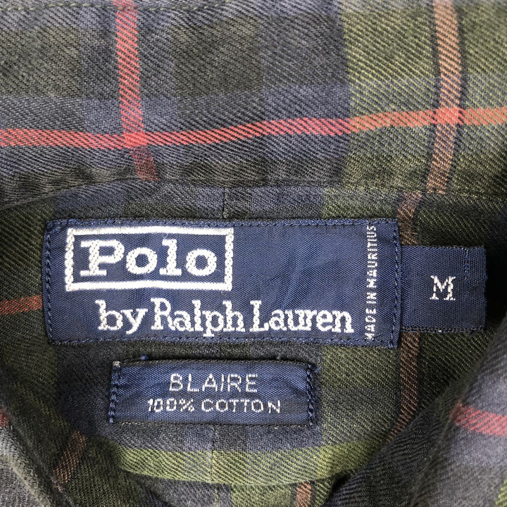 Ralph Lauren POLO by Ralph Lauren BLAIRE Long-Sleeve Button-Down Check Shirt, Men's Size M (approx.) cotton green type Vintage Second Hand