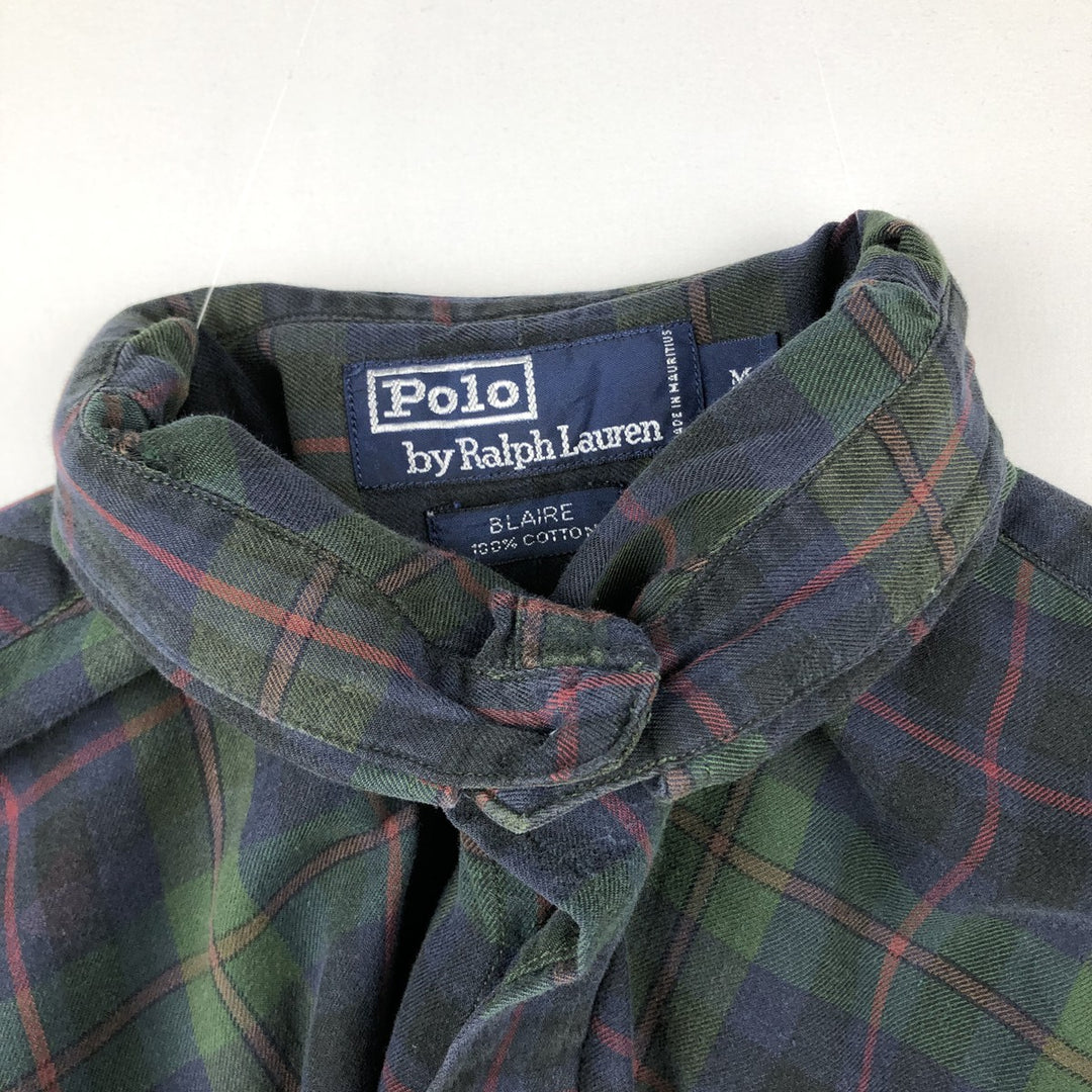 Ralph Lauren POLO by Ralph Lauren BLAIRE Long-Sleeve Button-Down Check Shirt, Men's Size M (approx.) cotton green type Vintage Second Hand