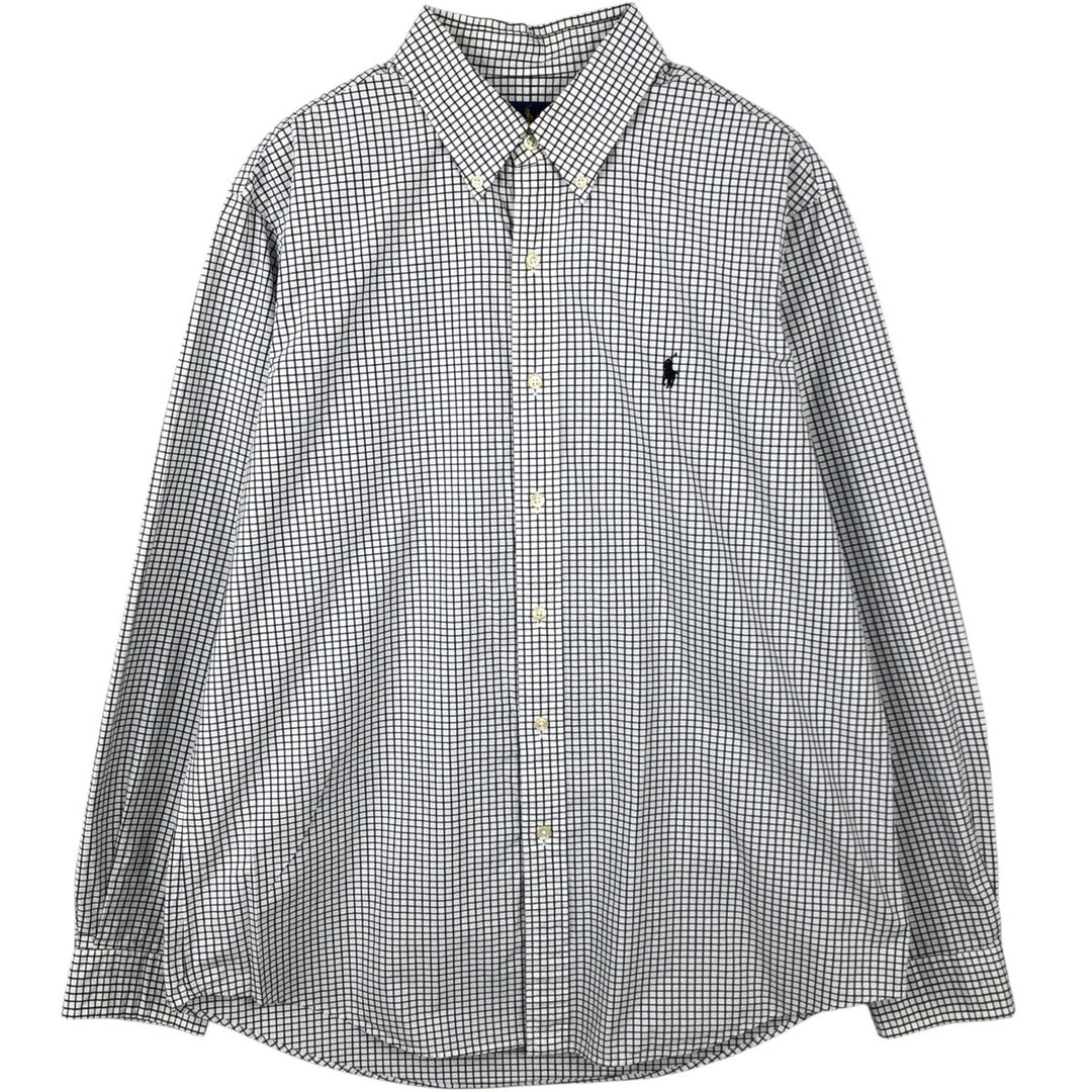 Ralph Lauren long sleeve button down check shirt, men's size L cotton white type Vintage Second Hand