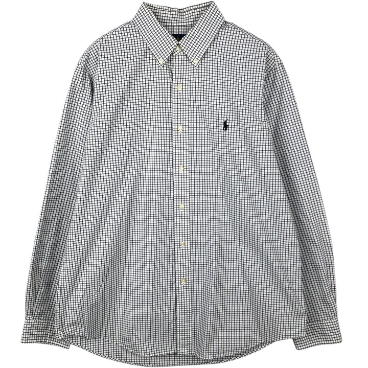 Ralph Lauren long sleeve button down check shirt, men's size L cotton white type Vintage Second Hand