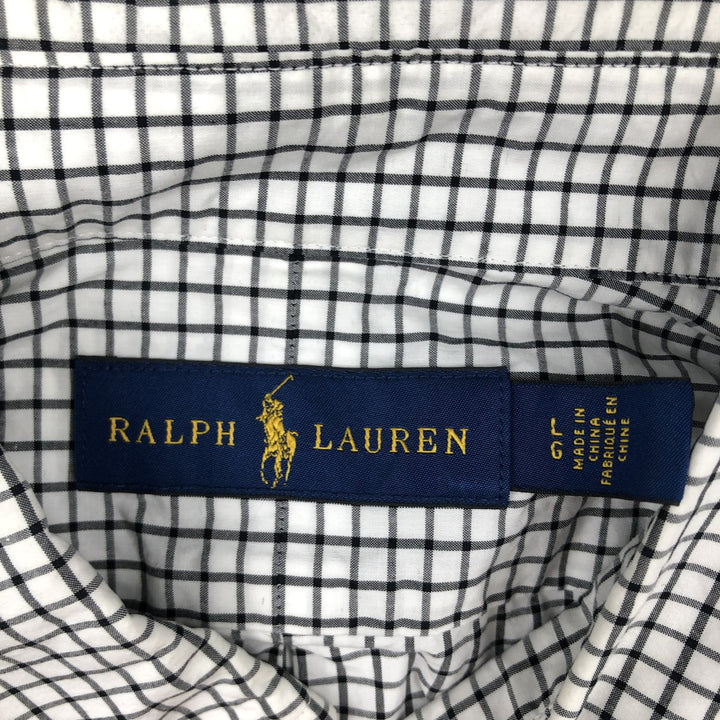 Ralph Lauren long sleeve button down check shirt, men's size L cotton white type Vintage Second Hand