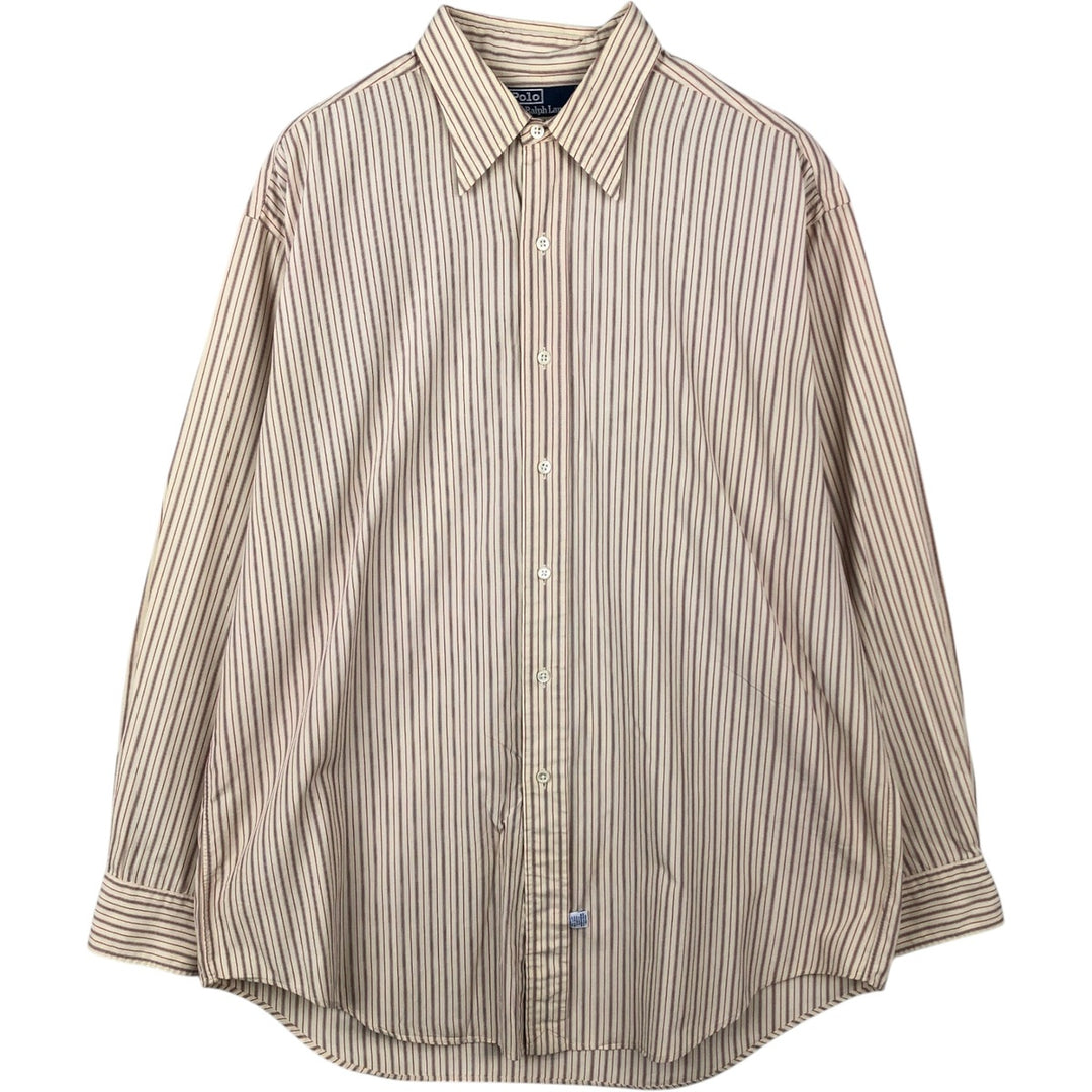 Ralph Lauren CUSTOM FIT long sleeve cotton striped shirt, men's size L cotton Beige type Vintage Second Hand