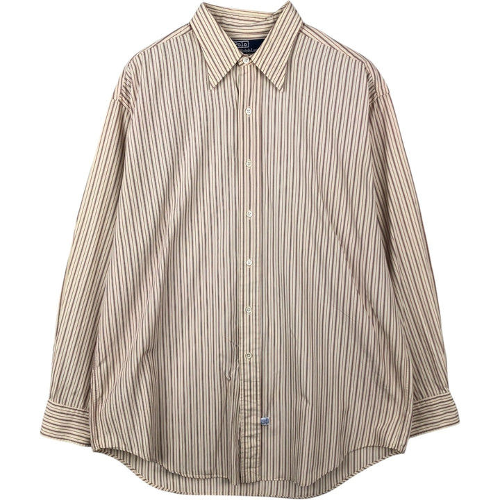 Ralph Lauren CUSTOM FIT long sleeve cotton striped shirt, men's size L cotton Beige type Vintage Second Hand