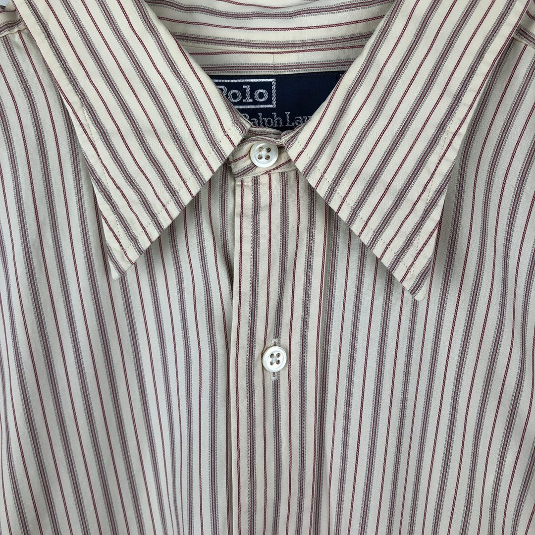 Ralph Lauren CUSTOM FIT long sleeve cotton striped shirt, men's size L cotton Beige type Vintage Second Hand