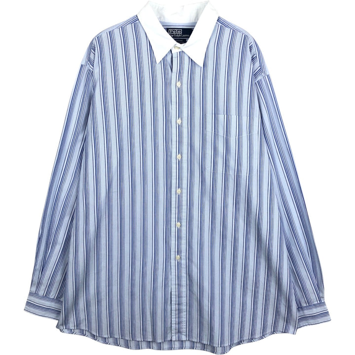 Ralph Lauren POLO by Ralph Lauren JEROME Multi-stripe Long-Sleeve Cotton Stripe Shirt, Men's Size XL (approx.) cotton blue type Vintage Second Hand