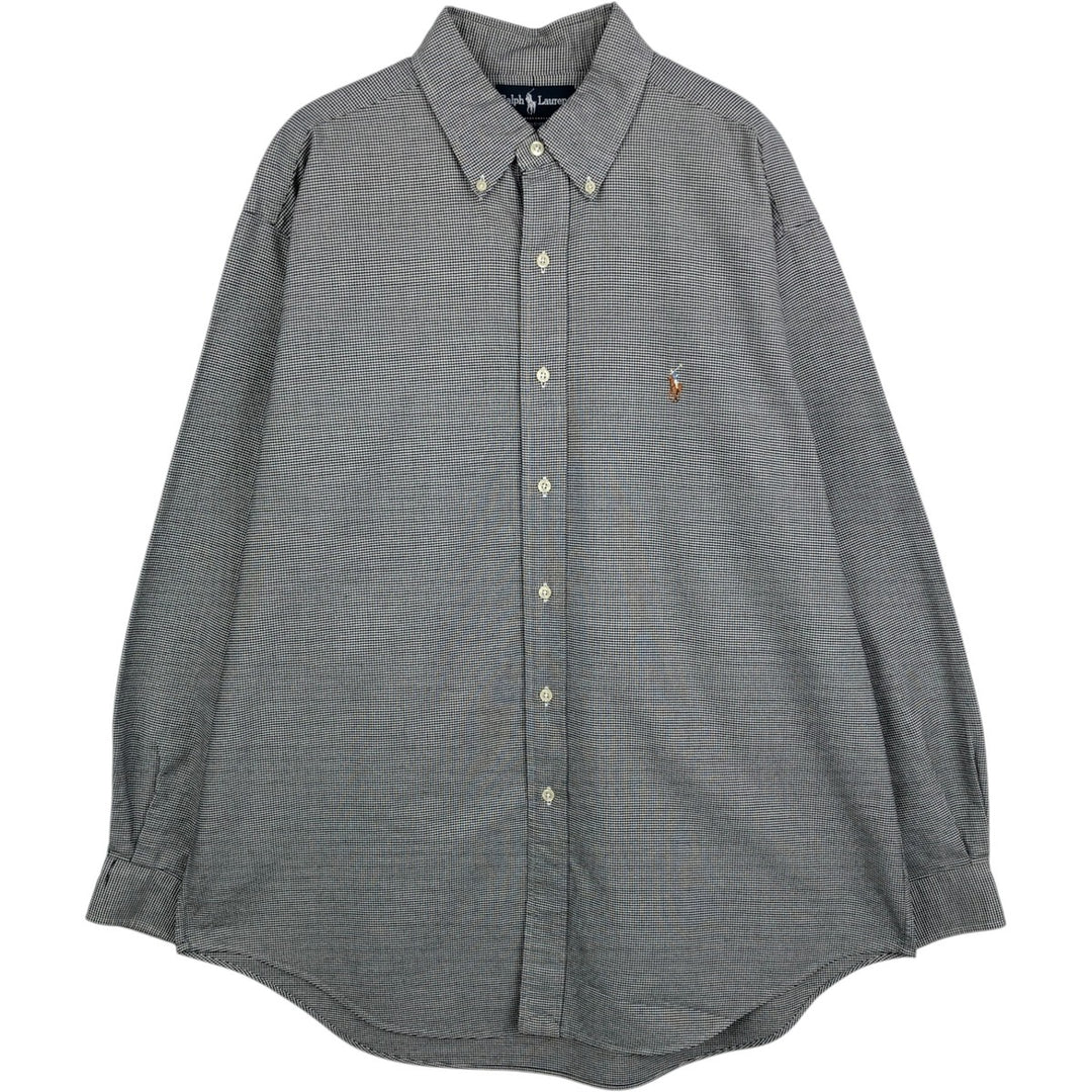 Ralph Lauren YARMOUTH Check Pattern Houndstooth Pattern Long-Sleeve Button-Down Check Shirt, Men's Size L (approx.) cotton black type Vintage Second Hand