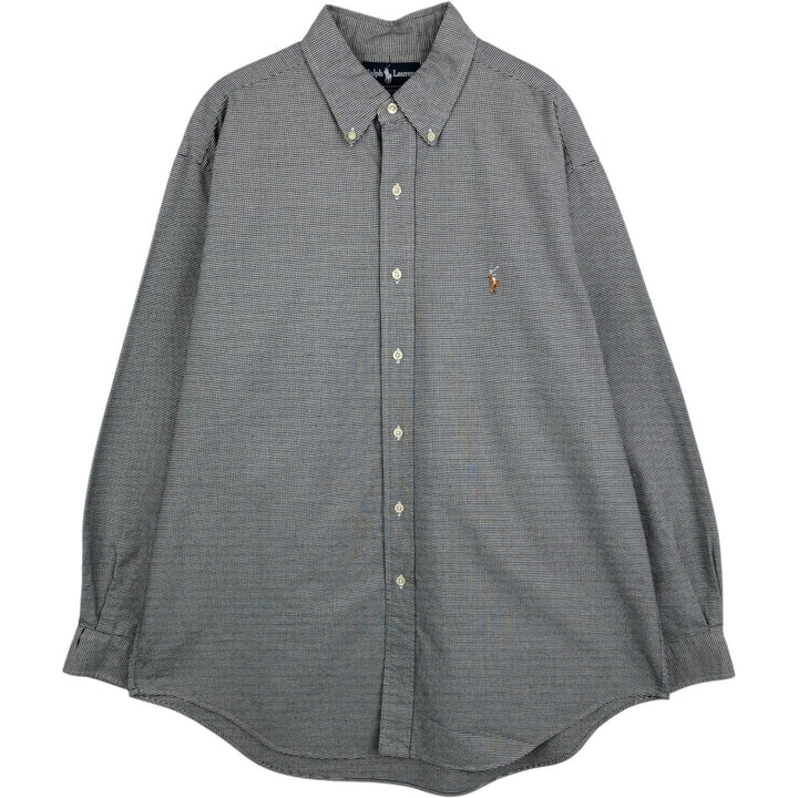 Ralph Lauren YARMOUTH Check Pattern Houndstooth Pattern Long-Sleeve Button-Down Check Shirt, Men's Size L (approx.) cotton black type Vintage Second Hand