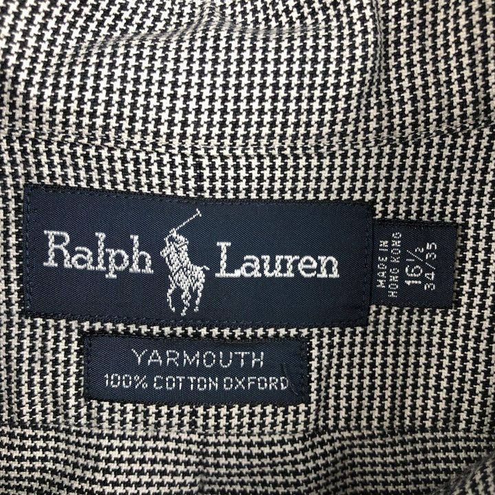 Ralph Lauren YARMOUTH Check Pattern Houndstooth Pattern Long-Sleeve Button-Down Check Shirt, Men's Size L (approx.) cotton black type Vintage Second Hand