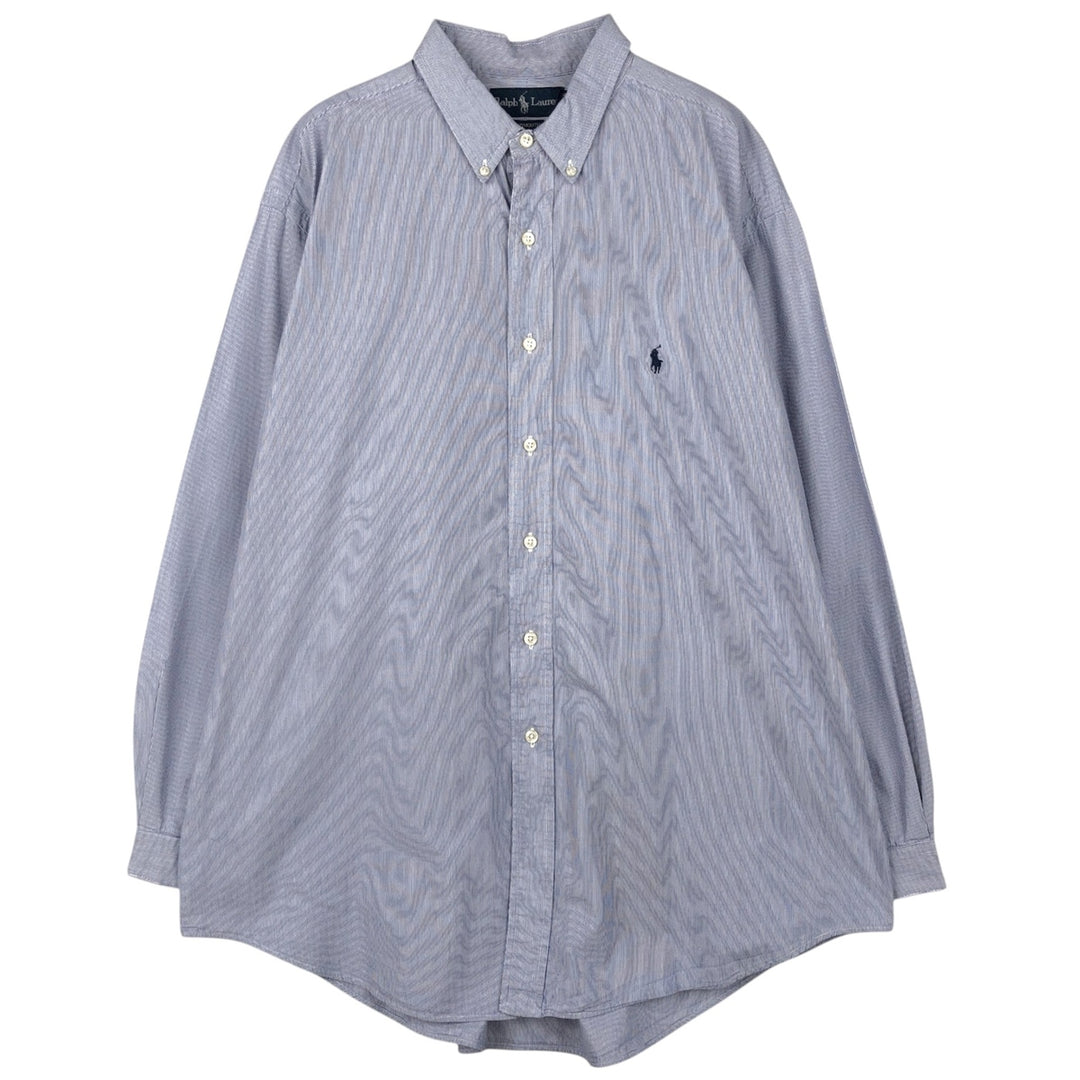 Ralph Lauren YAMOUTH Long-Sleeve Button-Down Striped Shirt, Men's Size XL (approx.) cotton blue type Vintage Second Hand