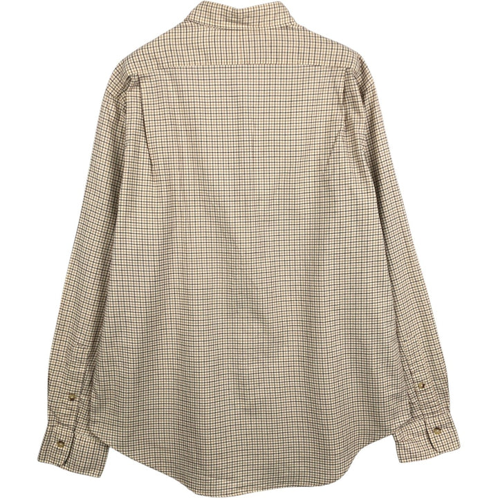 Ralph Lauren POLO by Ralph Lauren Long-Sleeve Check Shirt, Men's Size L (Equivalent), Regular Collar cotton beige type brown Vintage Second Hand