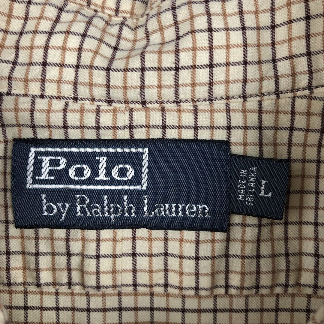 Ralph Lauren POLO by Ralph Lauren Long-Sleeve Check Shirt, Men's Size L (Equivalent), Regular Collar cotton beige type brown Vintage Second Hand