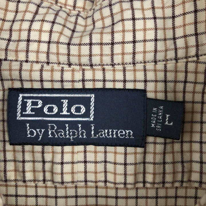 Ralph Lauren POLO by Ralph Lauren Long-Sleeve Check Shirt, Men's Size L (Equivalent), Regular Collar cotton beige type brown Vintage Second Hand