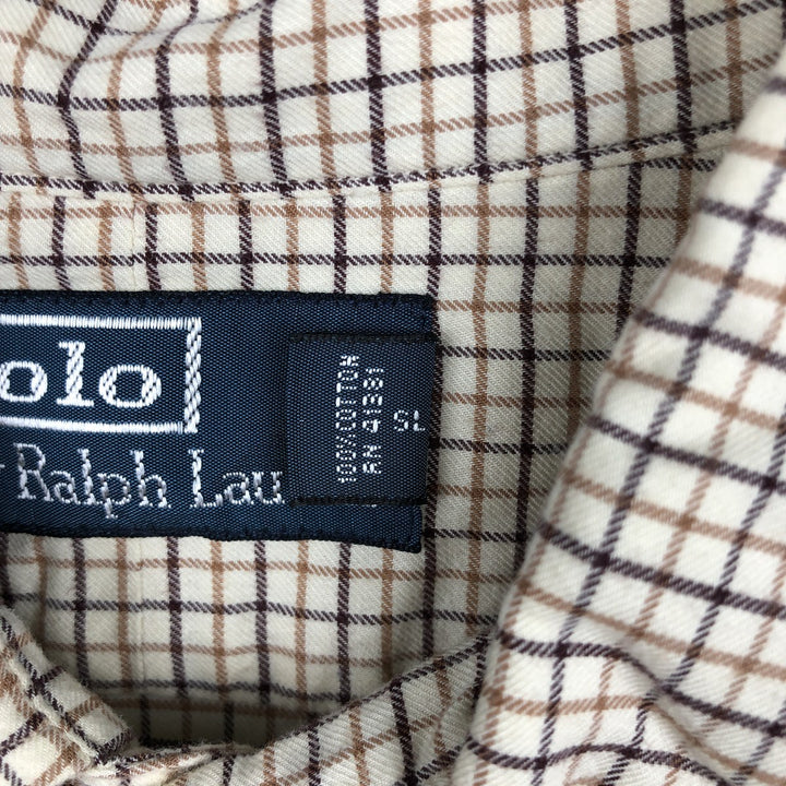 Ralph Lauren POLO by Ralph Lauren Long-Sleeve Check Shirt, Men's Size L (Equivalent), Regular Collar cotton beige type brown Vintage Second Hand