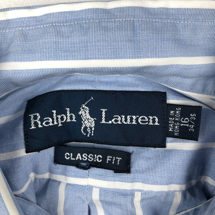 Ralph Lauren Classic Fit Long Sleeve Button Down Striped Shirt Men's Size L cotton Blue type light blue Vintage Second Hand