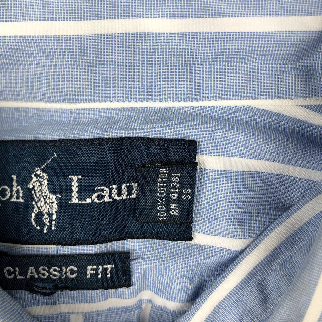 Ralph Lauren Classic Fit Long Sleeve Button Down Striped Shirt Men's Size L cotton Blue type light blue Vintage Second Hand