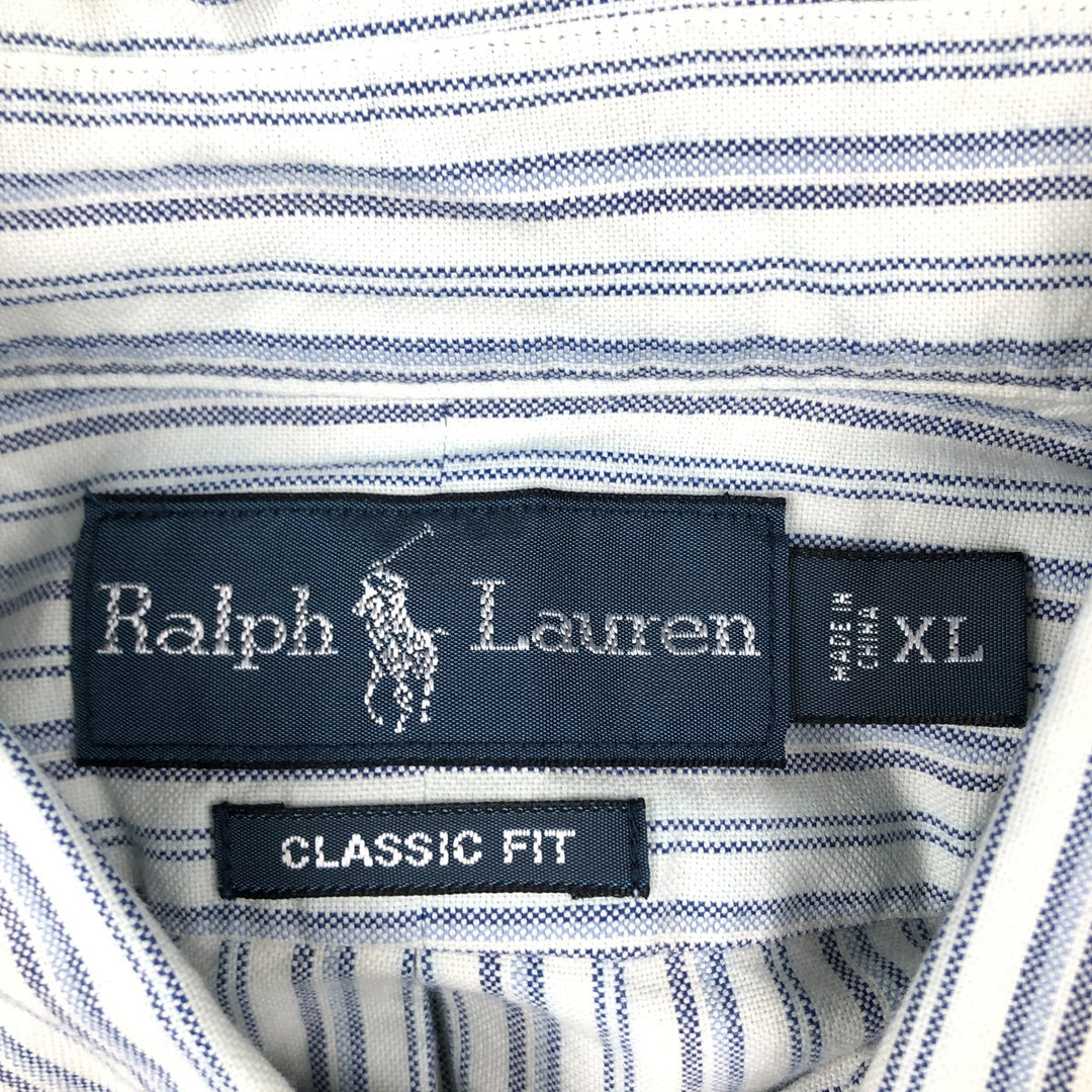 Ralph Lauren Classic Fit Multi-Stripe Long Sleeve Button-Down Striped Shirt, Men's XL cotton white type Vintage Second Hand