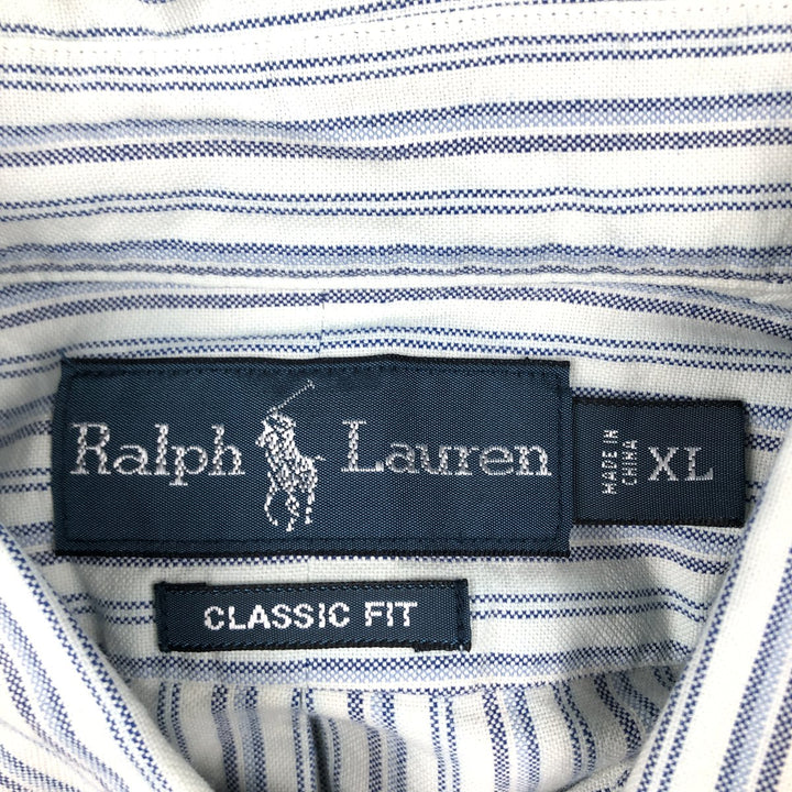 Ralph Lauren Classic Fit Multi-Stripe Long Sleeve Button-Down Striped Shirt, Men's XL cotton white type Vintage Second Hand