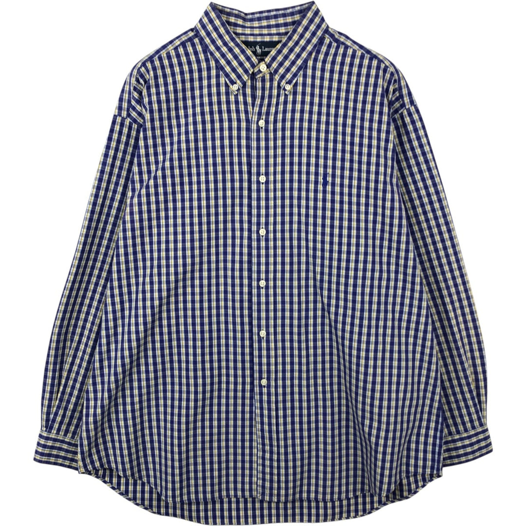 Ralph Lauren BLAKE long sleeve button down check shirt, men's XL size cotton blue type Vintage Second Hand