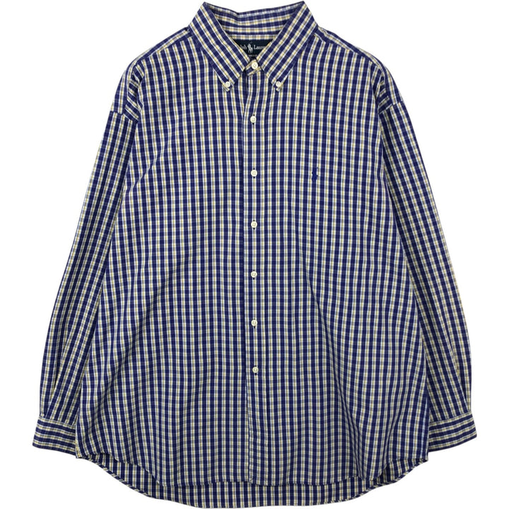 Ralph Lauren BLAKE long sleeve button down check shirt, men's XL size cotton blue type Vintage Second Hand