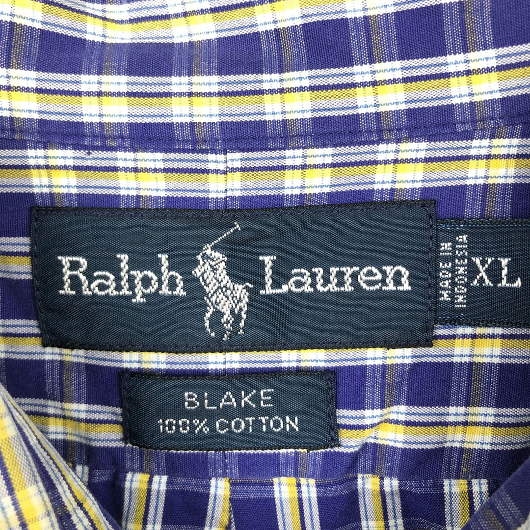 Ralph Lauren BLAKE long sleeve button down check shirt, men's XL size cotton blue type Vintage Second Hand