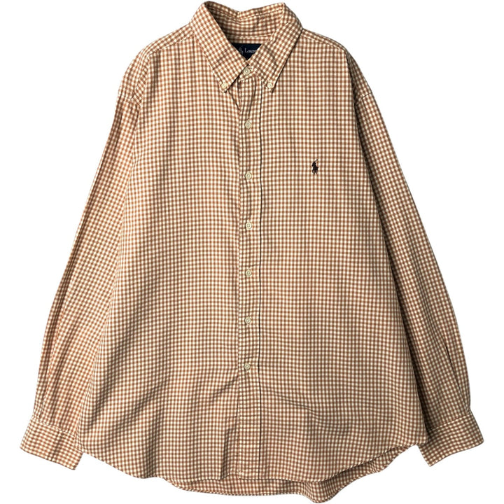 Ralph Lauren Classic Fit Gingham Check Long Sleeve Button-Down Check Shirt, Men's Size XL cotton beige type brown Vintage Second Hand