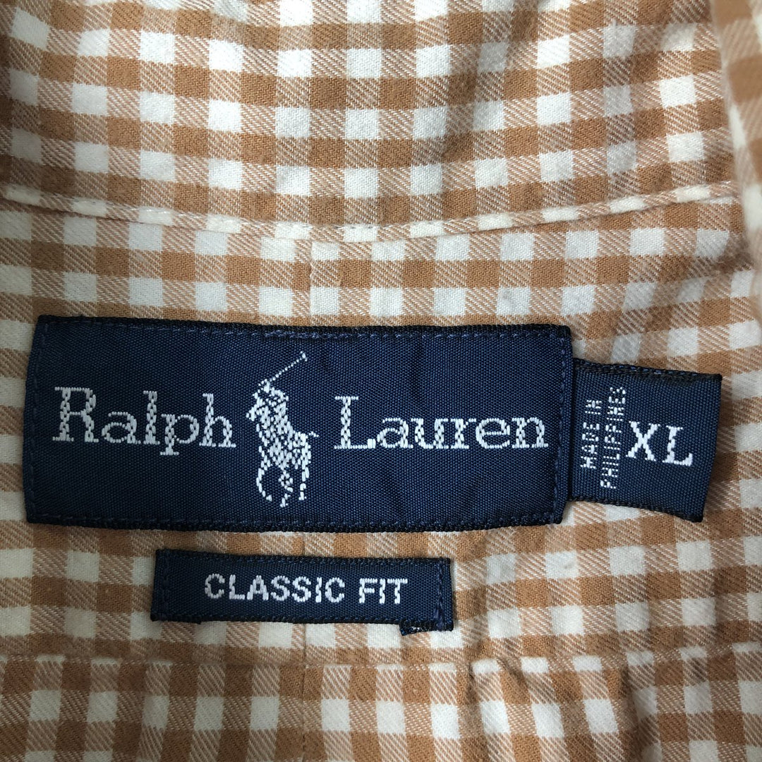 Ralph Lauren Classic Fit Gingham Check Long Sleeve Button-Down Check Shirt, Men's Size XL cotton beige type brown Vintage Second Hand