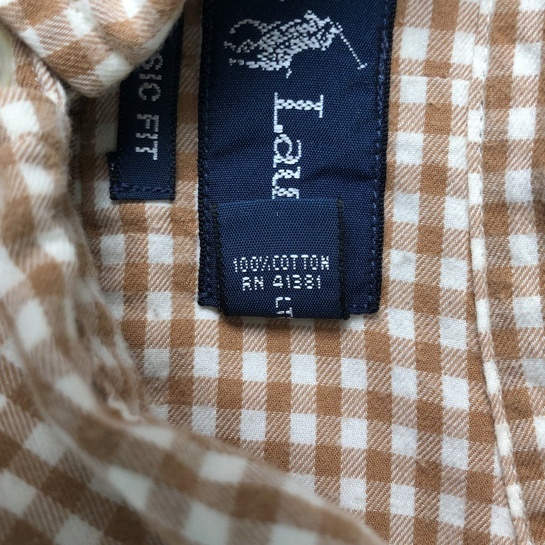 Ralph Lauren Classic Fit Gingham Check Long Sleeve Button-Down Check Shirt, Men's Size XL cotton beige type brown Vintage Second Hand