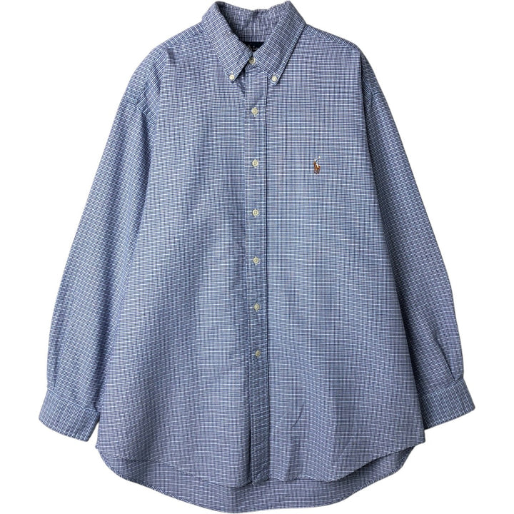 Ralph Lauren YARMOUTH Long Sleeve Button-Down Check Shirt, Men's Size L cotton blue type Vintage Second Hand