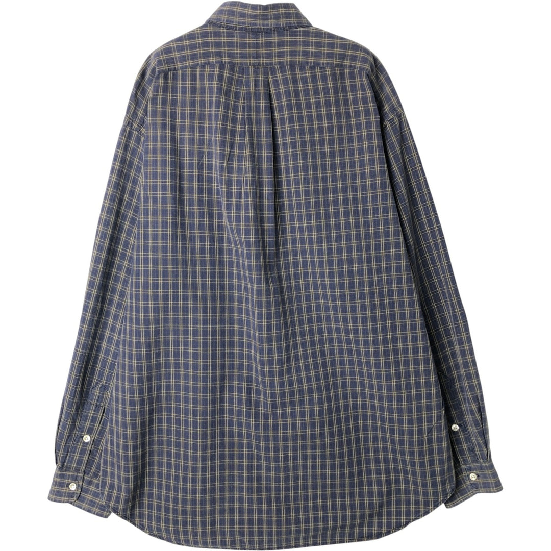 Ralph Lauren BLAIRE long sleeve button down check shirt, men's size L cotton navy blue type Vintage Second Hand