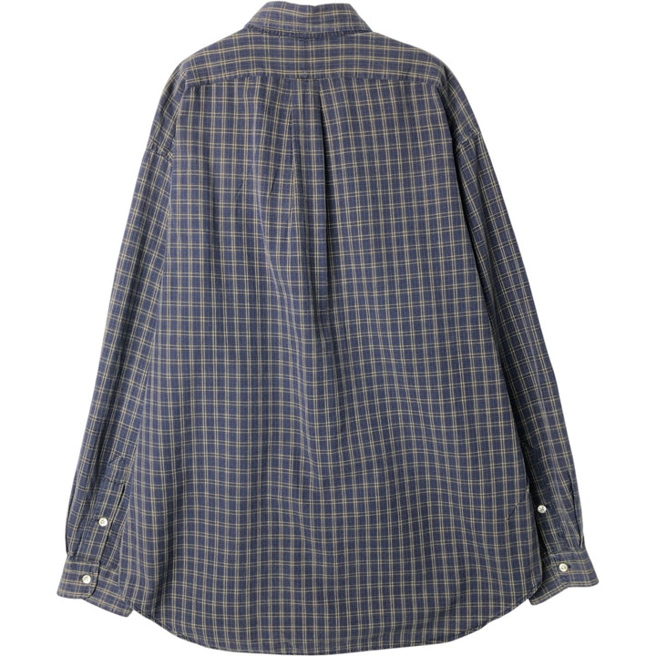 Ralph Lauren BLAIRE long sleeve button down check shirt, men's size L cotton navy blue type Vintage Second Hand