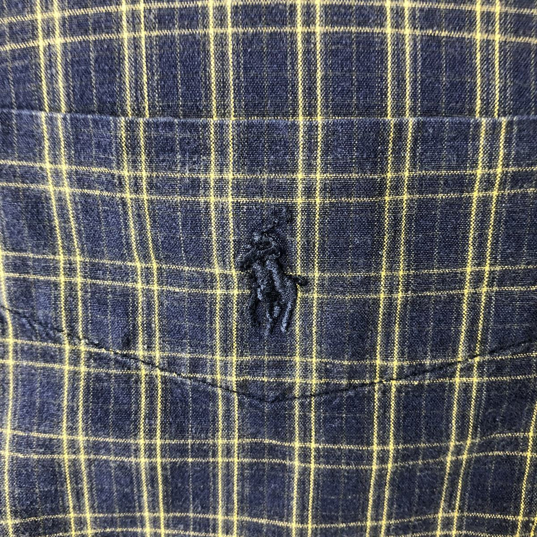 Ralph Lauren BLAIRE long sleeve button down check shirt, men's size L cotton navy blue type Vintage Second Hand