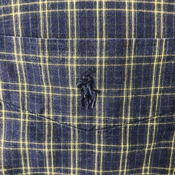 Ralph Lauren BLAIRE long sleeve button down check shirt, men's size L cotton navy blue type Vintage Second Hand