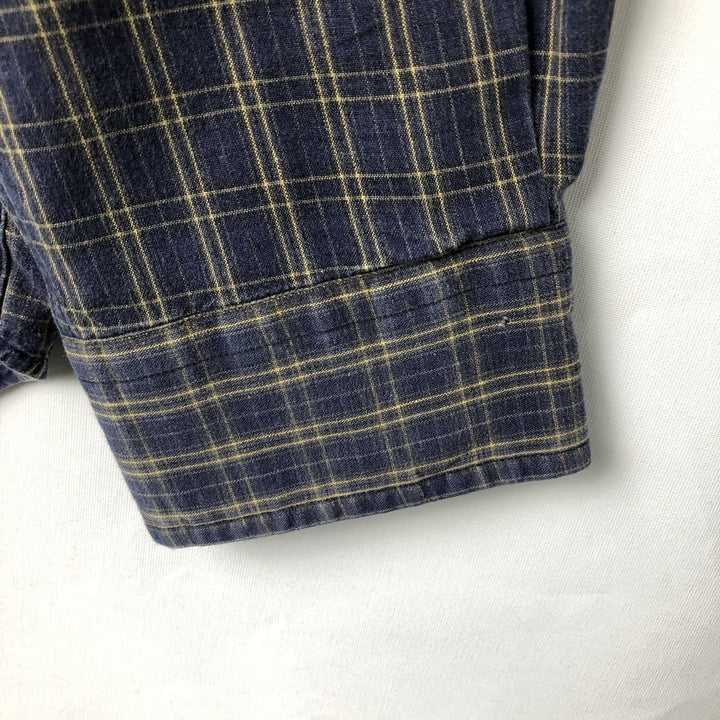 Ralph Lauren BLAIRE long sleeve button down check shirt, men's size L cotton navy blue type Vintage Second Hand