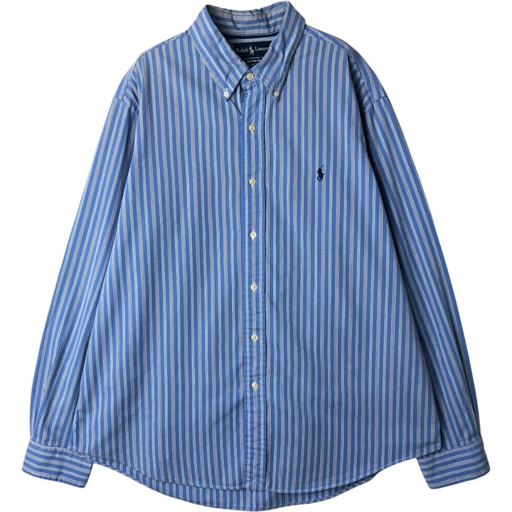 Ralph Lauren Custom Fit Multi-Stripe Long Sleeve Button-Down Striped Shirt, Men's XL cotton Blue type light blue Vintage Second Hand