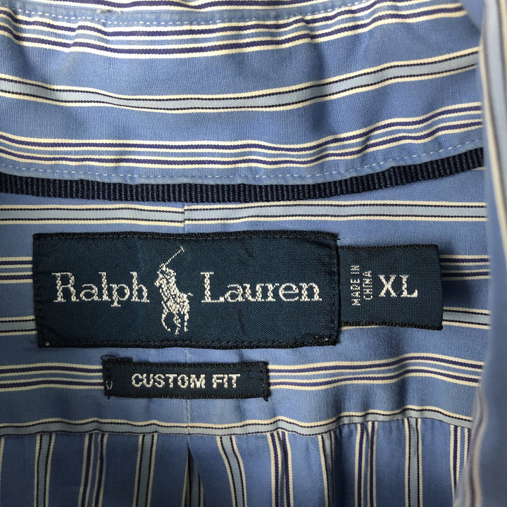 Ralph Lauren Custom Fit Multi-Stripe Long Sleeve Button-Down Striped Shirt, Men's XL cotton Blue type light blue Vintage Second Hand
