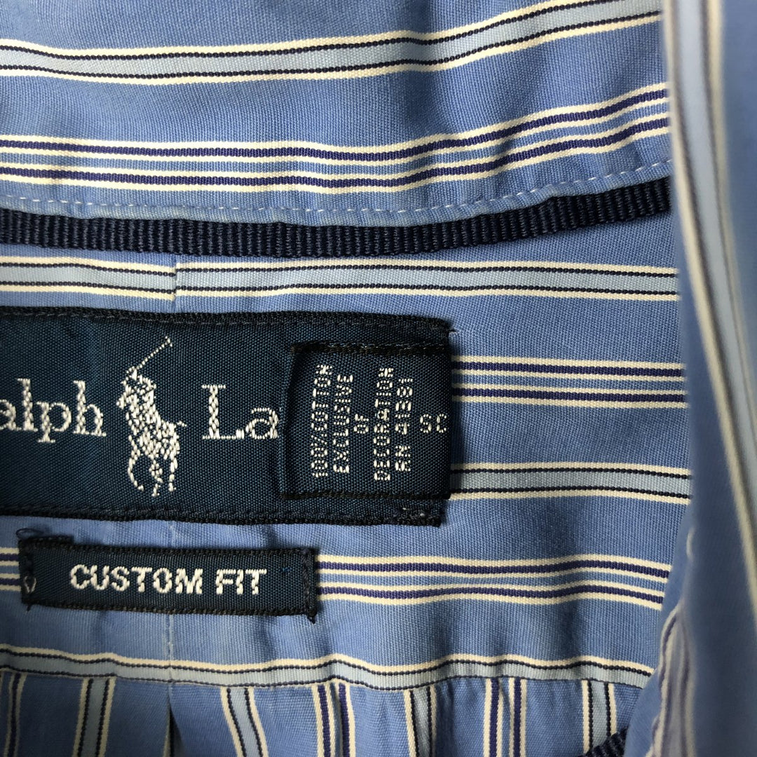 Ralph Lauren Custom Fit Multi-Stripe Long Sleeve Button-Down Striped Shirt, Men's XL cotton Blue type light blue Vintage Second Hand