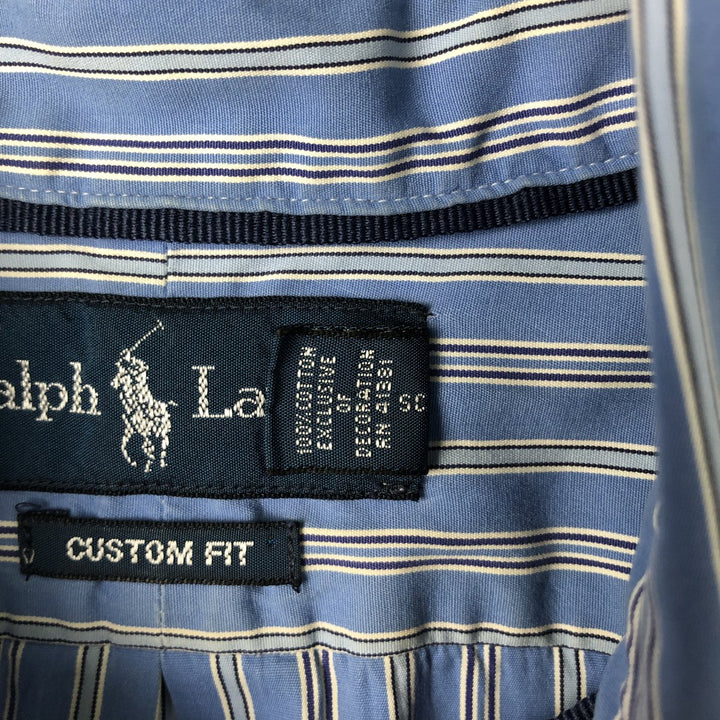 Ralph Lauren Custom Fit Multi-Stripe Long Sleeve Button-Down Striped Shirt, Men's XL cotton Blue type light blue Vintage Second Hand