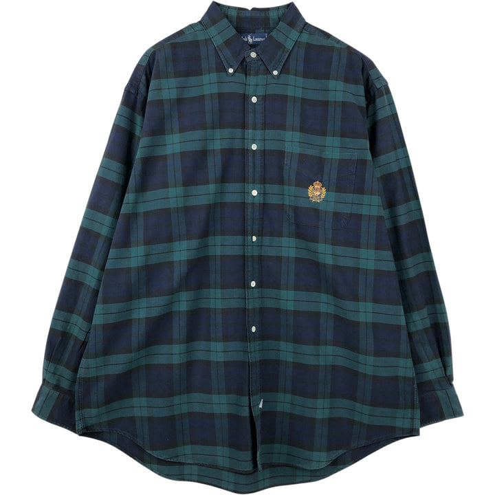 Ralph Lauren Blackwatch Check Long Sleeve Button-Down Check Shirt, Men's XL cotton Green type dark green Vintage Second Hand