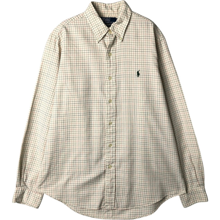 Ralph Lauren POLO by Ralph Lauren CUSTOM FIT long-sleeved button-down check shirt, men's size L cotton ivory Vintage Second Hand