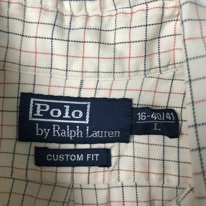 Ralph Lauren POLO by Ralph Lauren CUSTOM FIT long-sleeved button-down check shirt, men's size L cotton ivory Vintage Second Hand