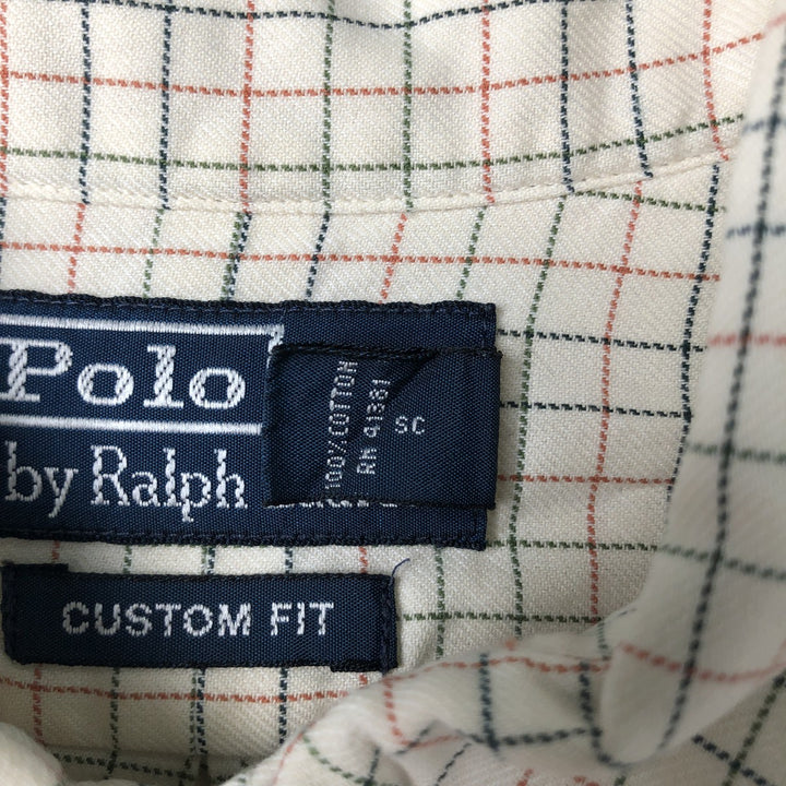 Ralph Lauren POLO by Ralph Lauren CUSTOM FIT long-sleeved button-down check shirt, men's size L cotton ivory Vintage Second Hand