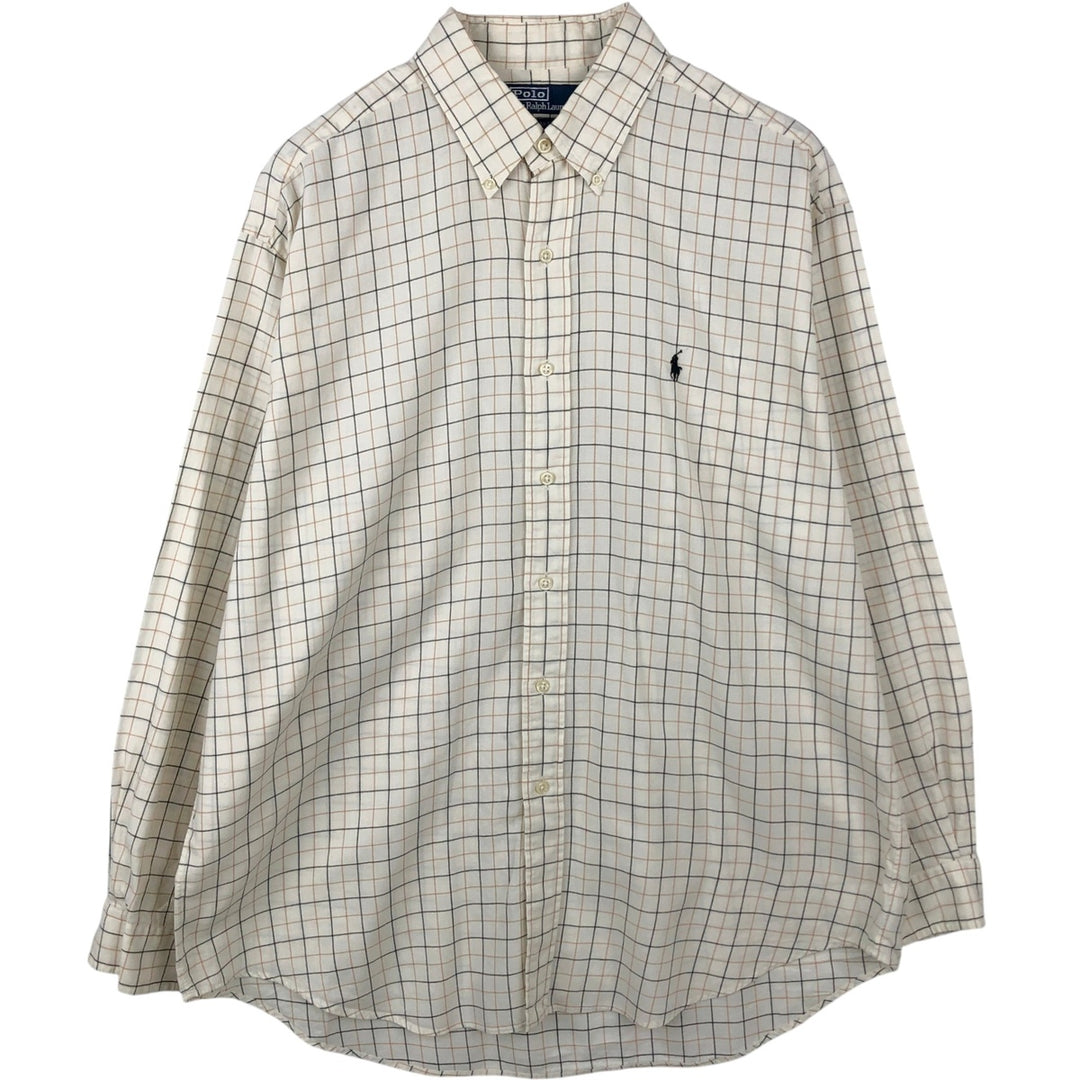 Ralph Lauren BLAKE long sleeve button down check shirt, men's size L cotton Beige type Vintage Second Hand
