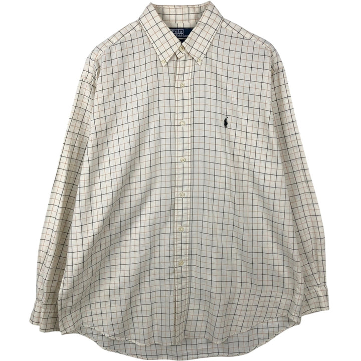 Ralph Lauren BLAKE long sleeve button down check shirt, men's size L cotton Beige type Vintage Second Hand