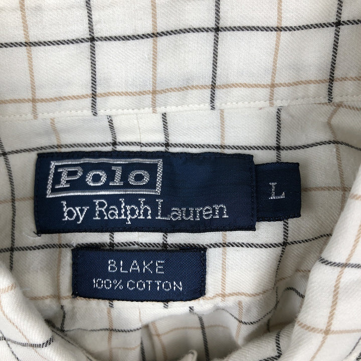 Ralph Lauren BLAKE long sleeve button down check shirt, men's size L cotton Beige type Vintage Second Hand