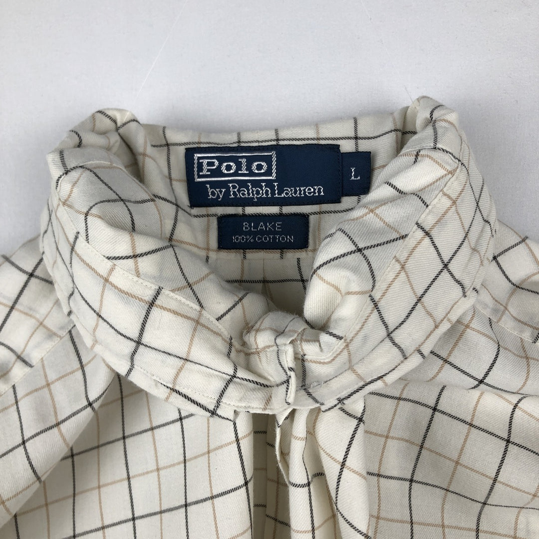 Ralph Lauren BLAKE long sleeve button down check shirt, men's size L cotton Beige type Vintage Second Hand