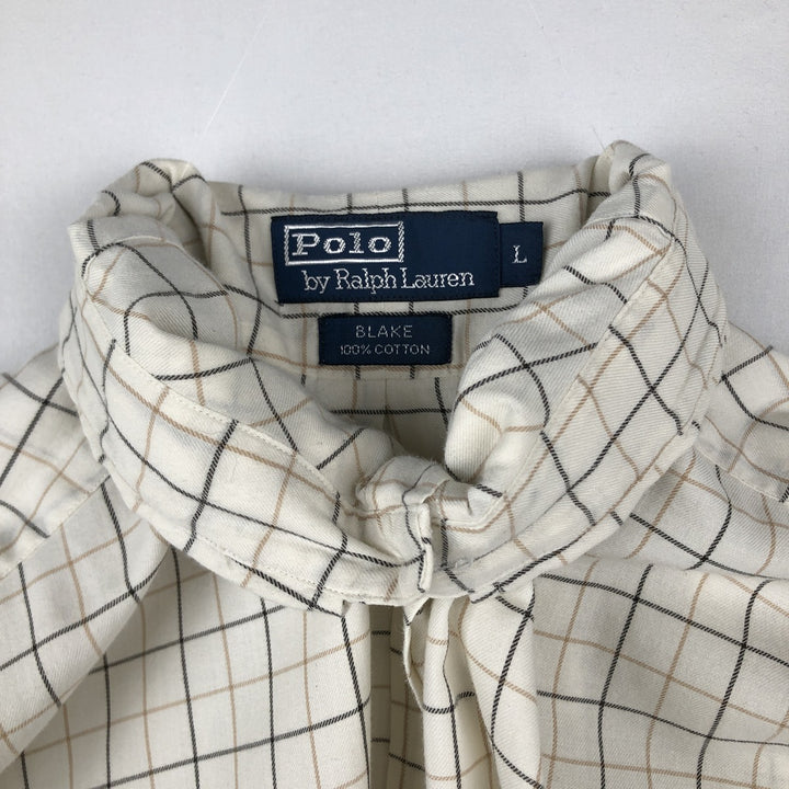 Ralph Lauren BLAKE long sleeve button down check shirt, men's size L cotton Beige type Vintage Second Hand