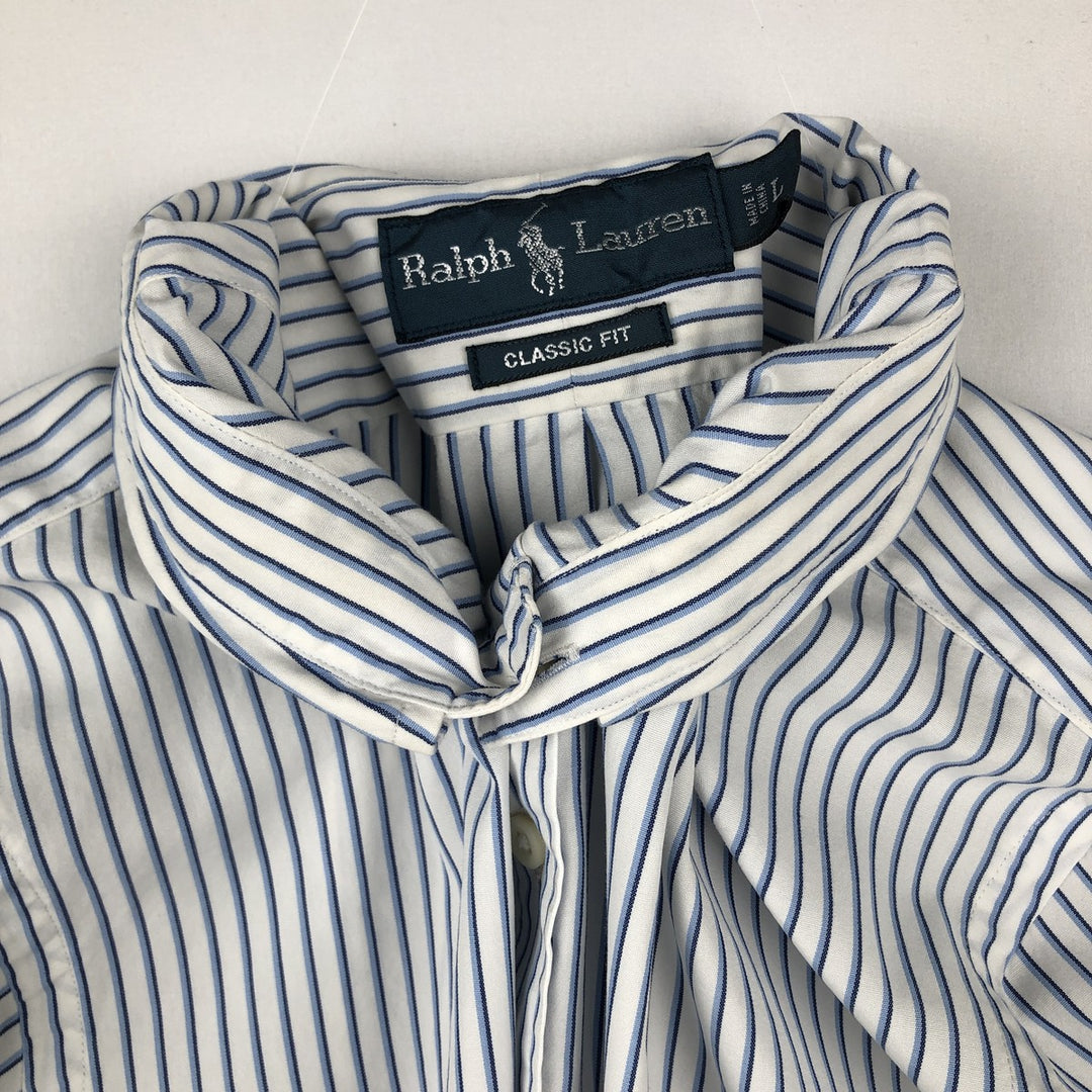 Ralph Lauren Classic Fit Long Sleeve Button Down Striped Shirt Men's Size L cotton white type Vintage Second Hand
