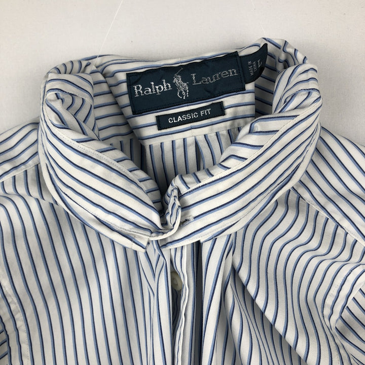 Ralph Lauren Classic Fit Long Sleeve Button Down Striped Shirt Men's Size L cotton white type Vintage Second Hand