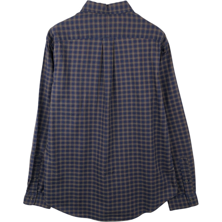 Ralph Lauren CUSTOM FIT long sleeve button down check shirt, men's size L cotton navy blue type Vintage Second Hand