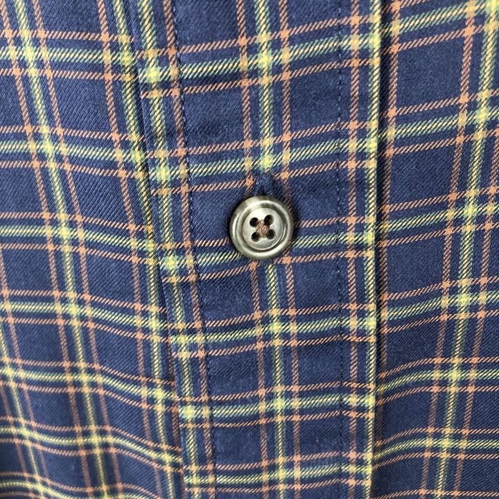 Ralph Lauren CUSTOM FIT long sleeve button down check shirt, men's size L cotton navy blue type Vintage Second Hand